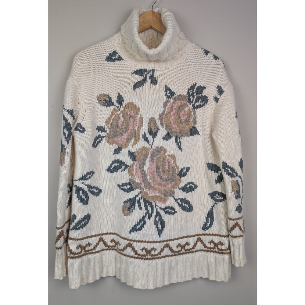 Tuckernuck Dahlia Floral Turtleneck Sweater Ivory M